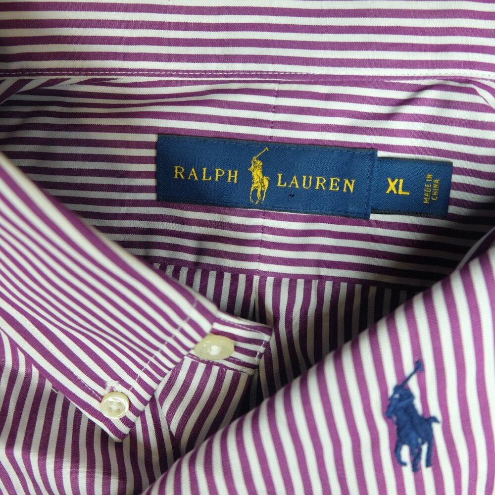 Ralph Lauren Size XL Stripe Purple White Button Down Long Sleeve Shirt